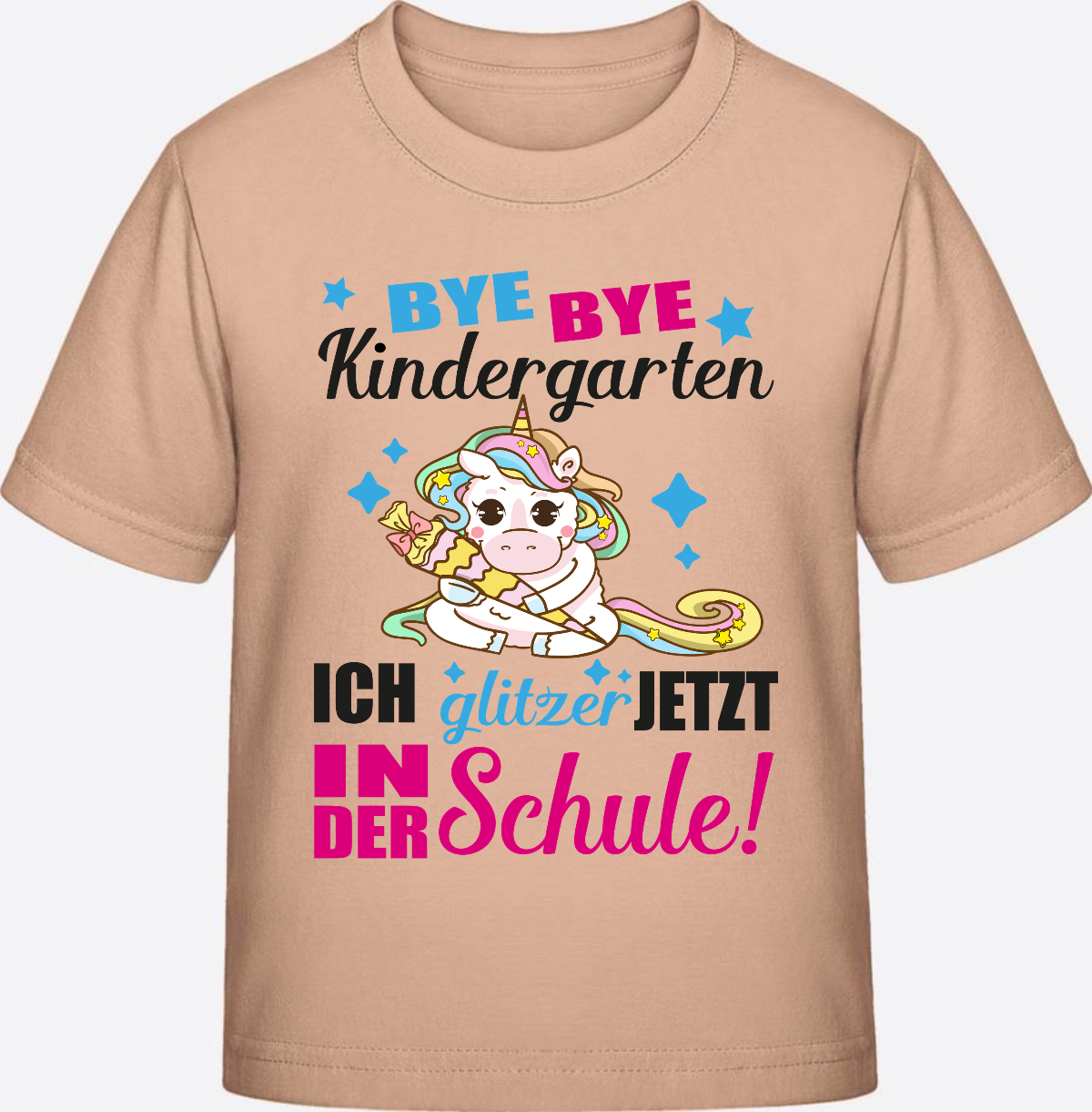 Einschulungs-T-Shirt Einhorn: Ich glitzer jetzt in der Schule - Fraiche Peche