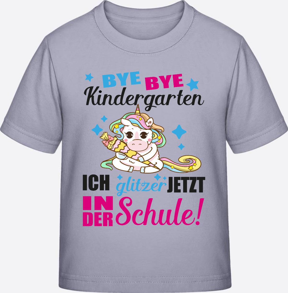 Einschulungs-T-Shirt Einhorn: Ich glitzer jetzt in der Schule - Lavender