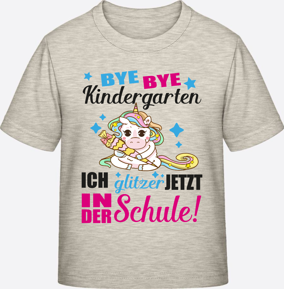 Einschulungs-T-Shirt Einhorn: Ich glitzer jetzt in der Schule - Natural Raw