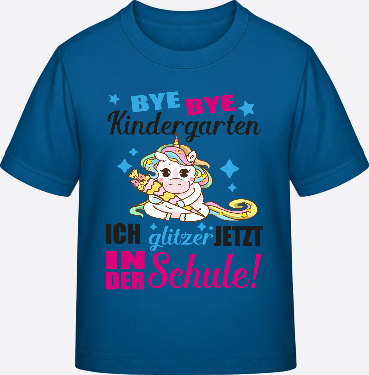 Einschulungs-T-Shirt Einhorn: Ich glitzer jetzt in der Schule - Royal Blue