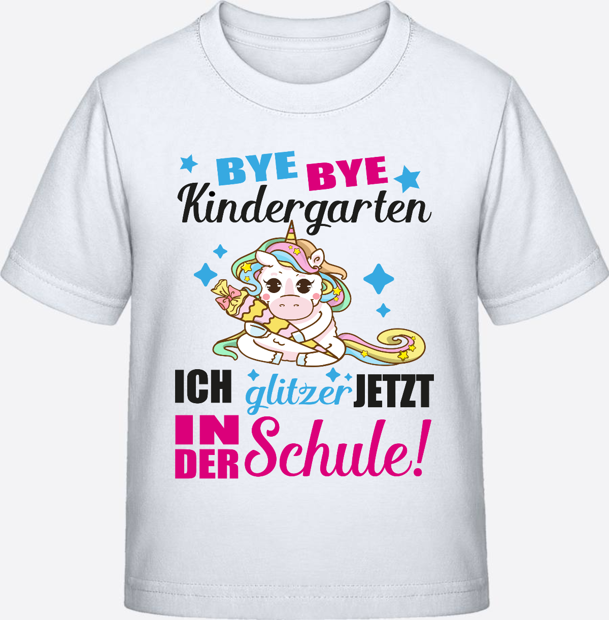 Einschulungs-T-Shirt Einhorn: Ich glitzer jetzt in der Schule - White