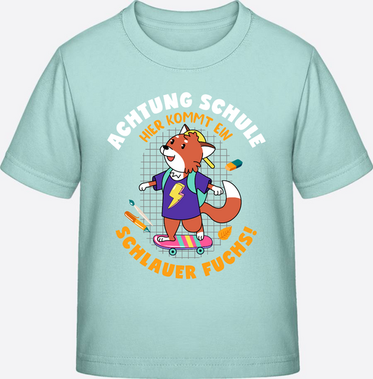 Einschulungs T-Shirt Schlauer Fuchs – mit Wunschnamen - Caribbean Blue