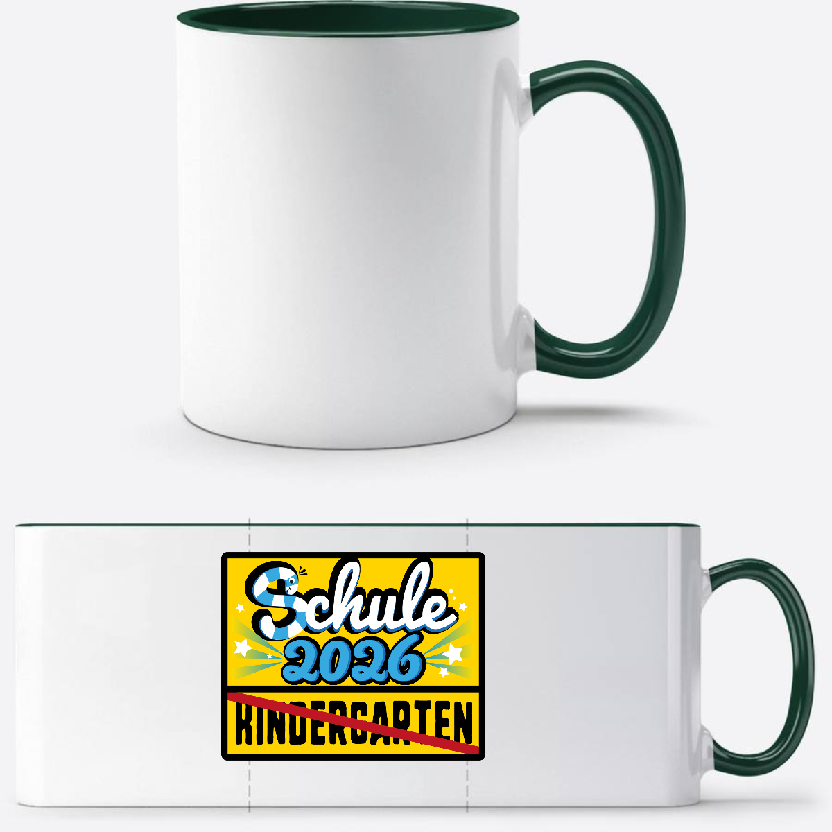 Einschulungstasse 2026 mit Name – Ortsschild Kindergarten/Schule - White/Petrol