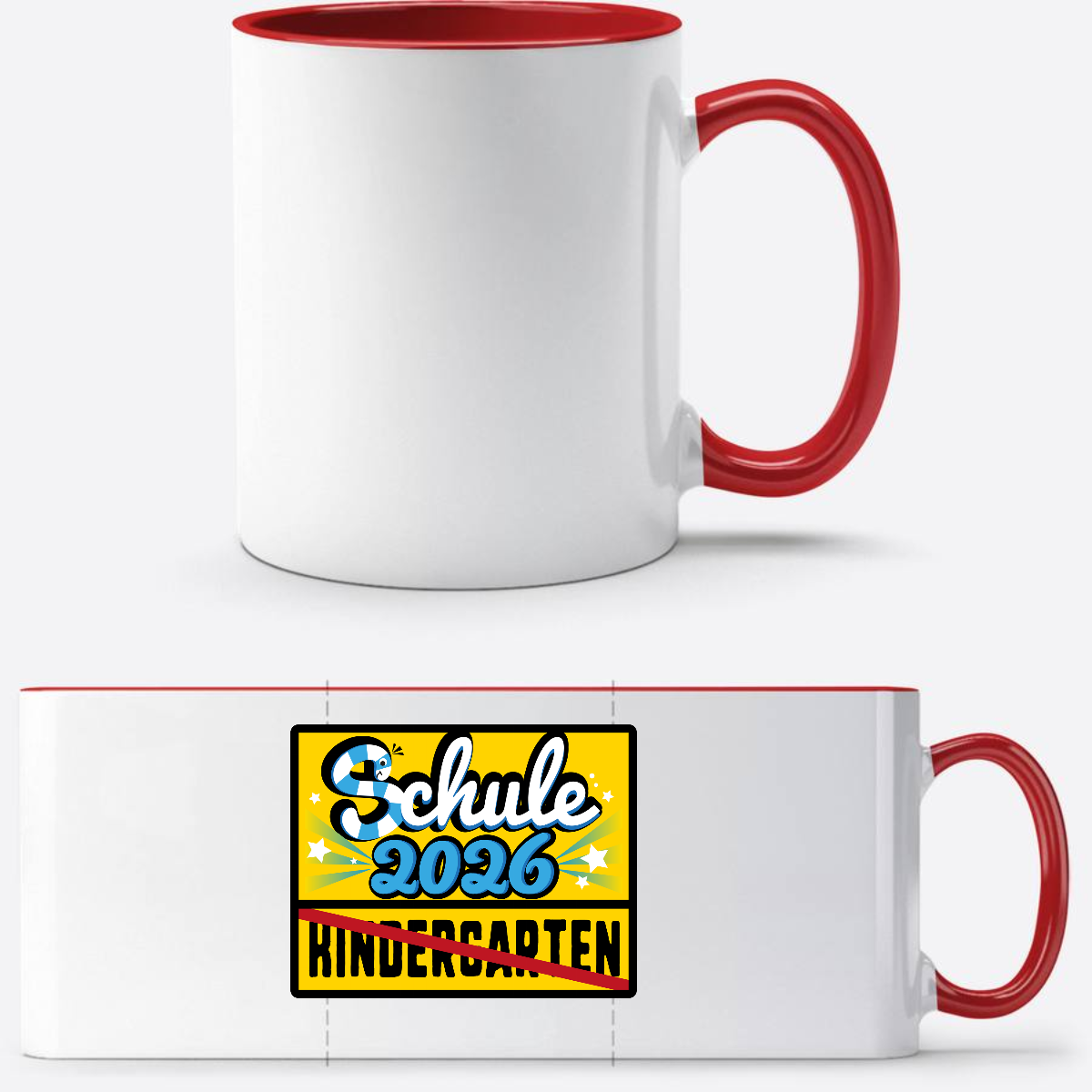 Einschulungstasse 2026 mit Name – Ortsschild Kindergarten/Schule - White/Red