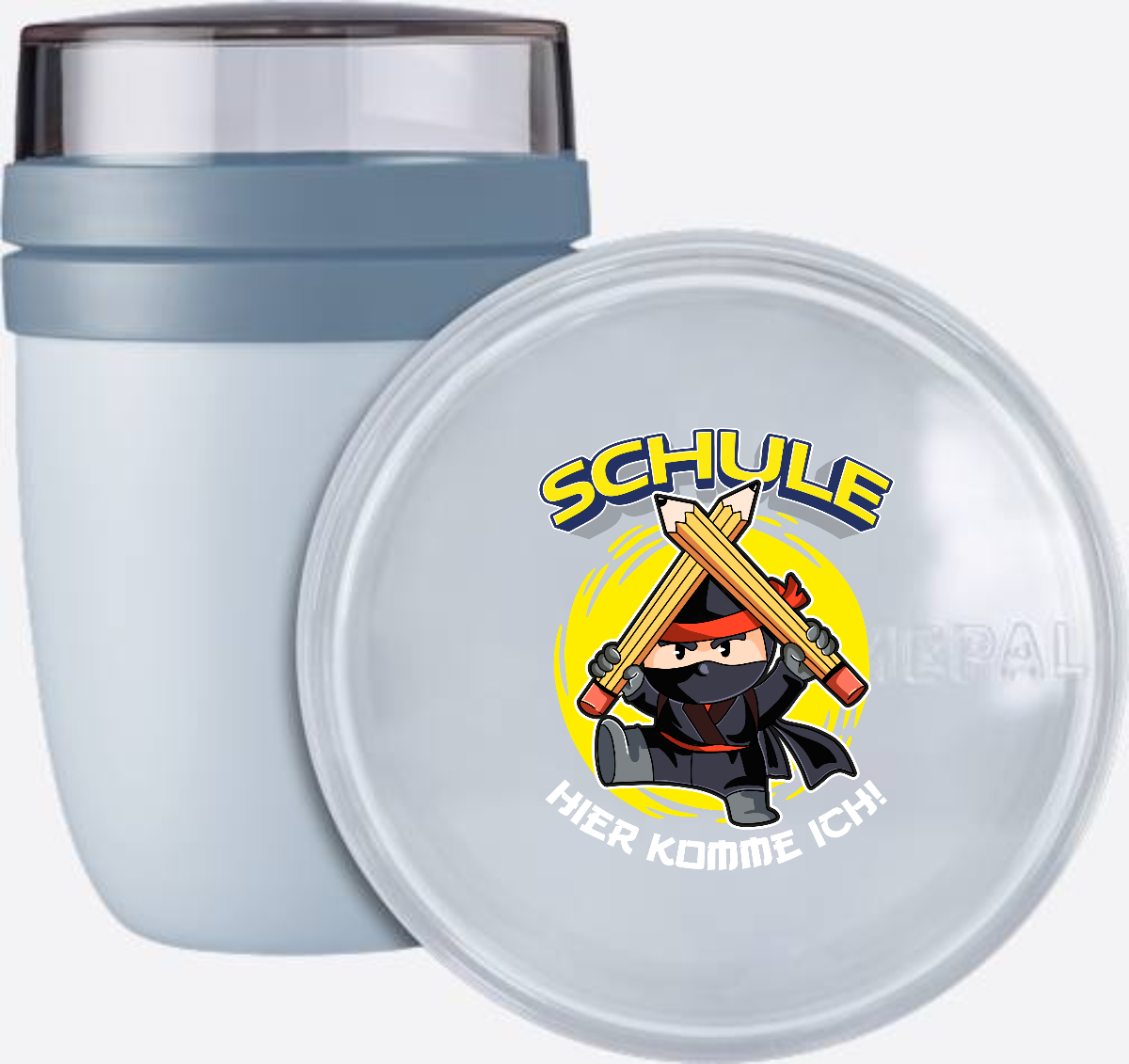 Einschulungstasse Ninja – Schule hier komme ich! mit Name - Nordic Blue