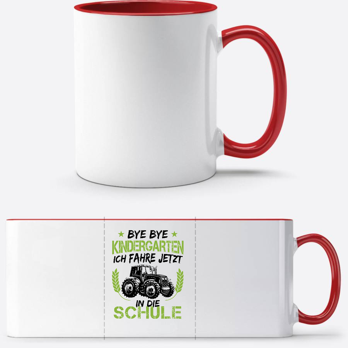 Einschulungstasse Traktor – Bye Bye Kindergarten mit Wunschname - White/Red
