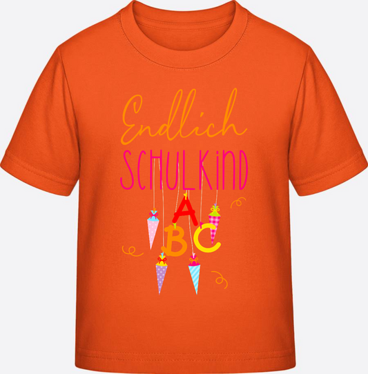 Endlich Schulkind T-Shirt – Personalisiert mit Namen - Orange
