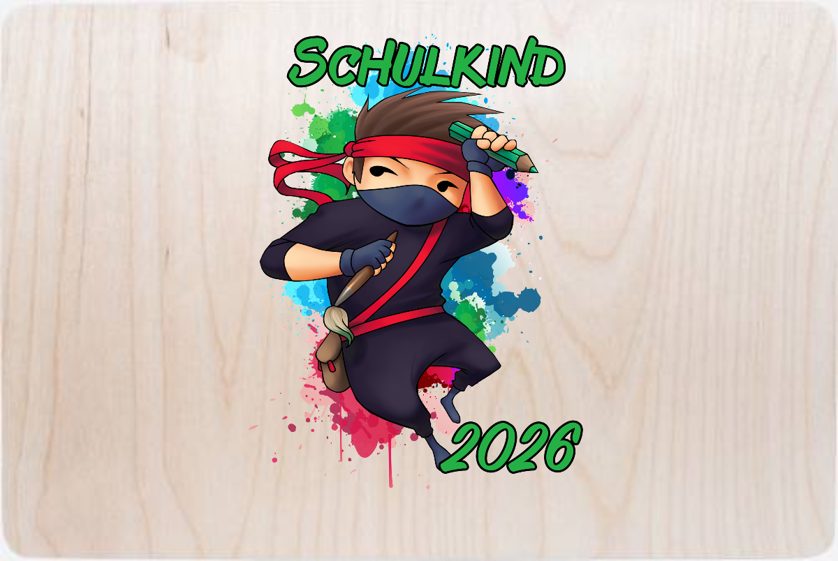 Erinnerungsbox Einschulung 2026 – Cooler Ninja mit Name - Holz