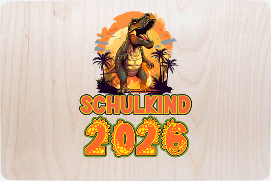 Erinnerungsbox Einschulung 2026 Dinosaurier mit Name - Holz
