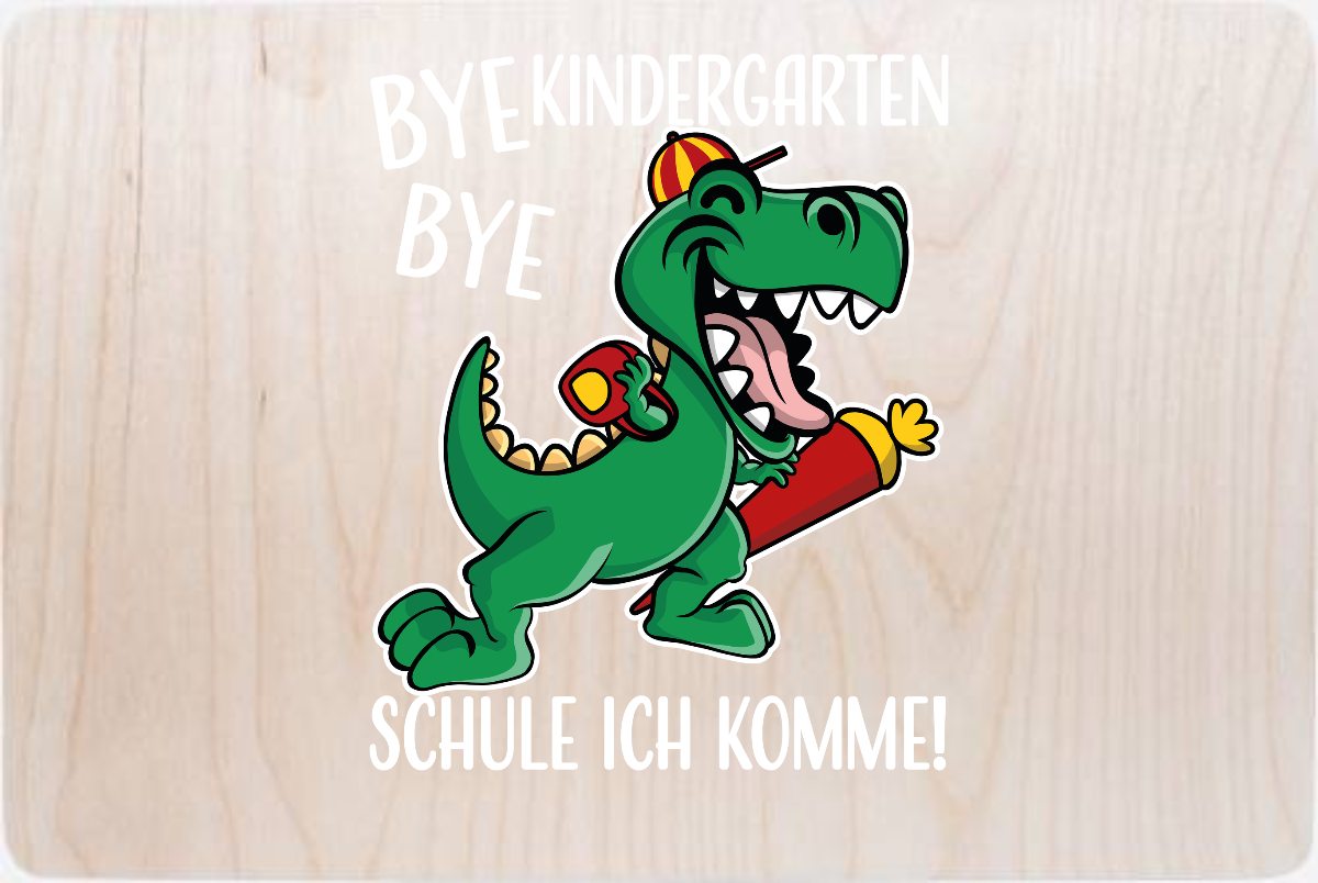 Erinnerungsbox Einschulung: Bye Bye Kindergarten Dino mit Name - Holz