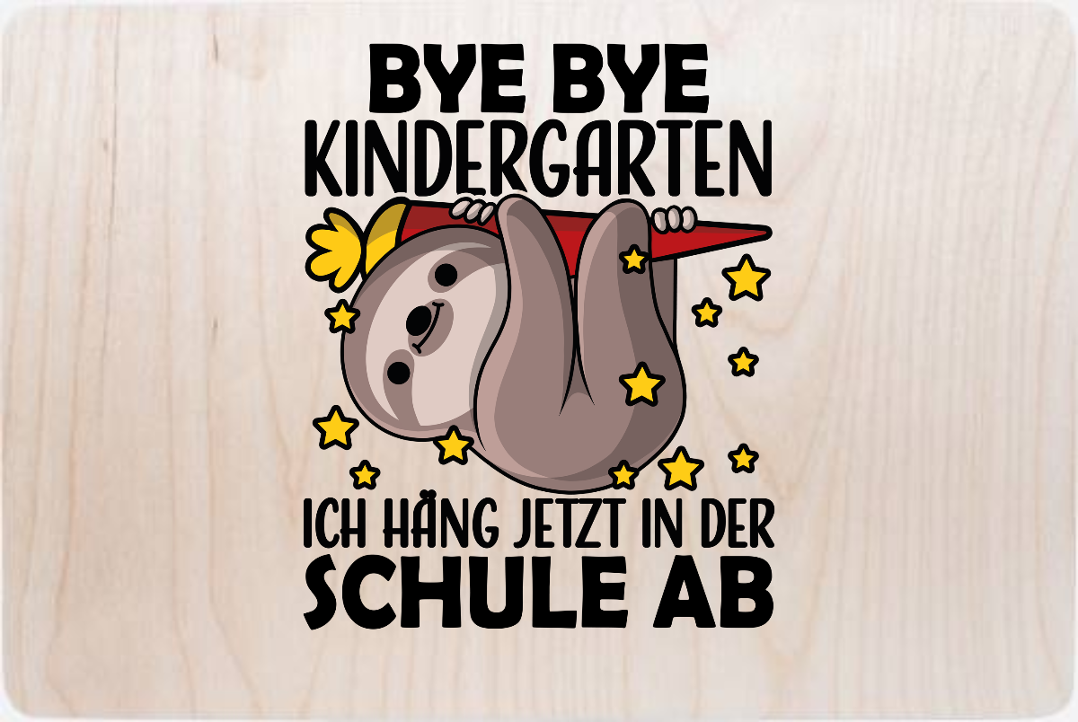 Erinnerungsbox Einschulung: Bye Bye Kindergarten mit Faultier - Holz
