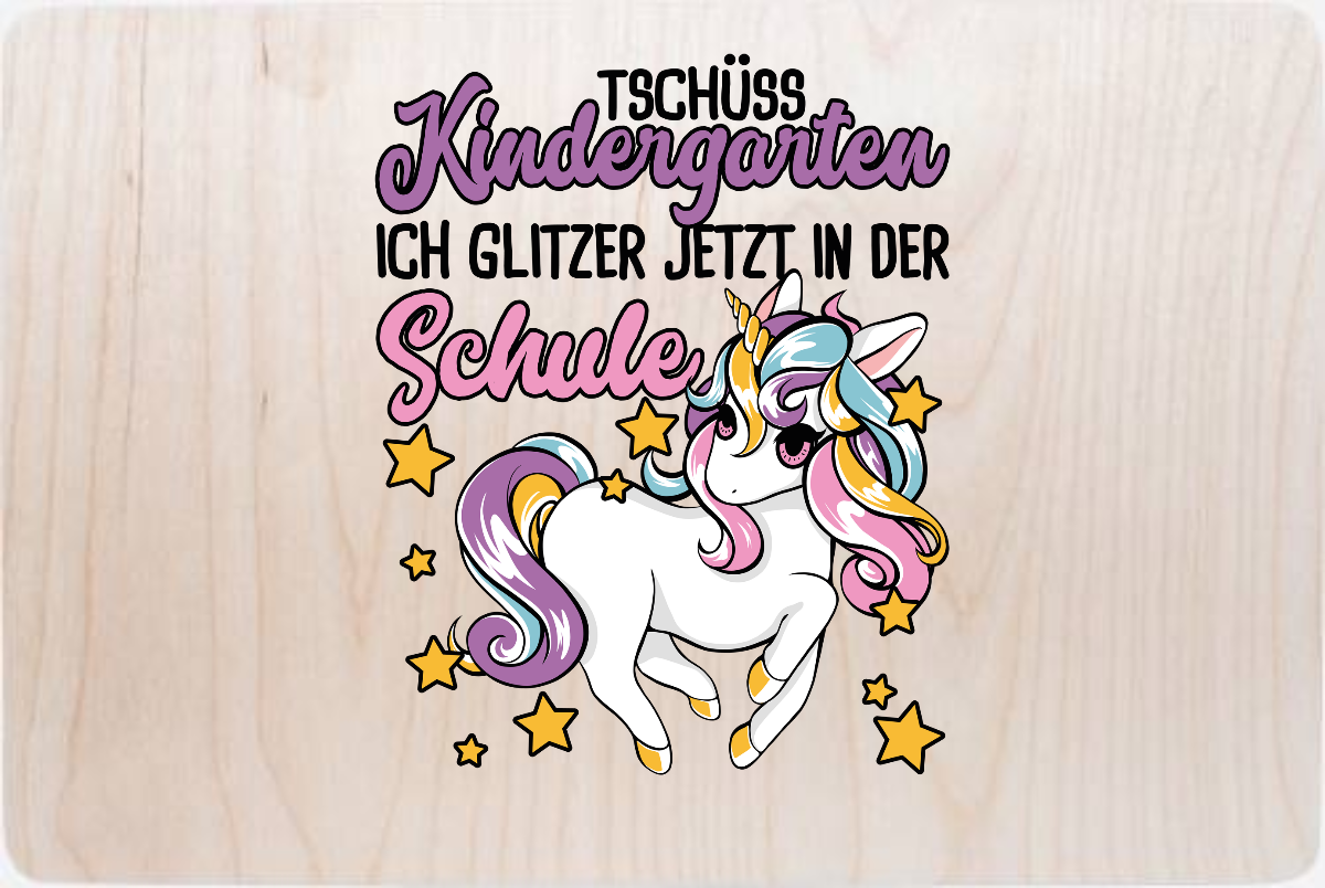 Erinnerungsbox Einschulung Einhorn – Glitzer jetzt in der Schule - Holz