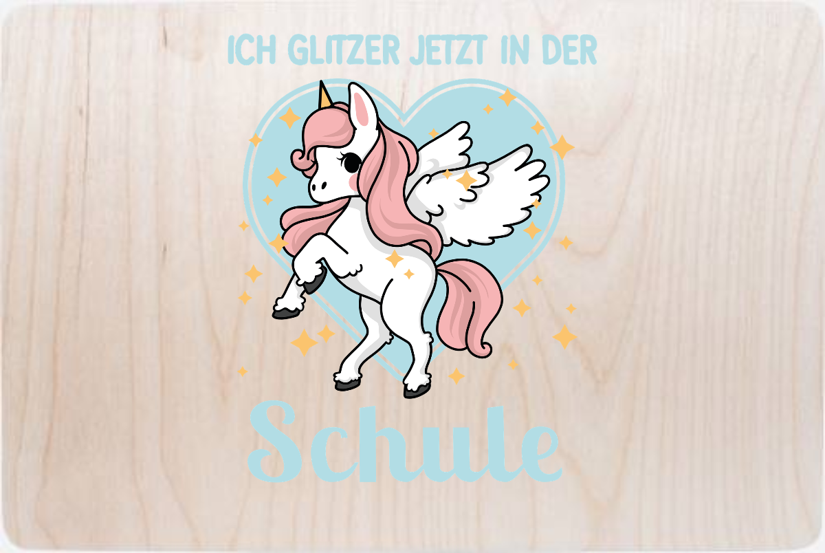 Erinnerungsbox Einschulung – Einhorn: Ich glitzer jetzt - Holz