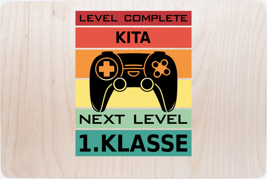 Erinnerungsbox Einschulung – Level Complete Kita mit Name - Holz