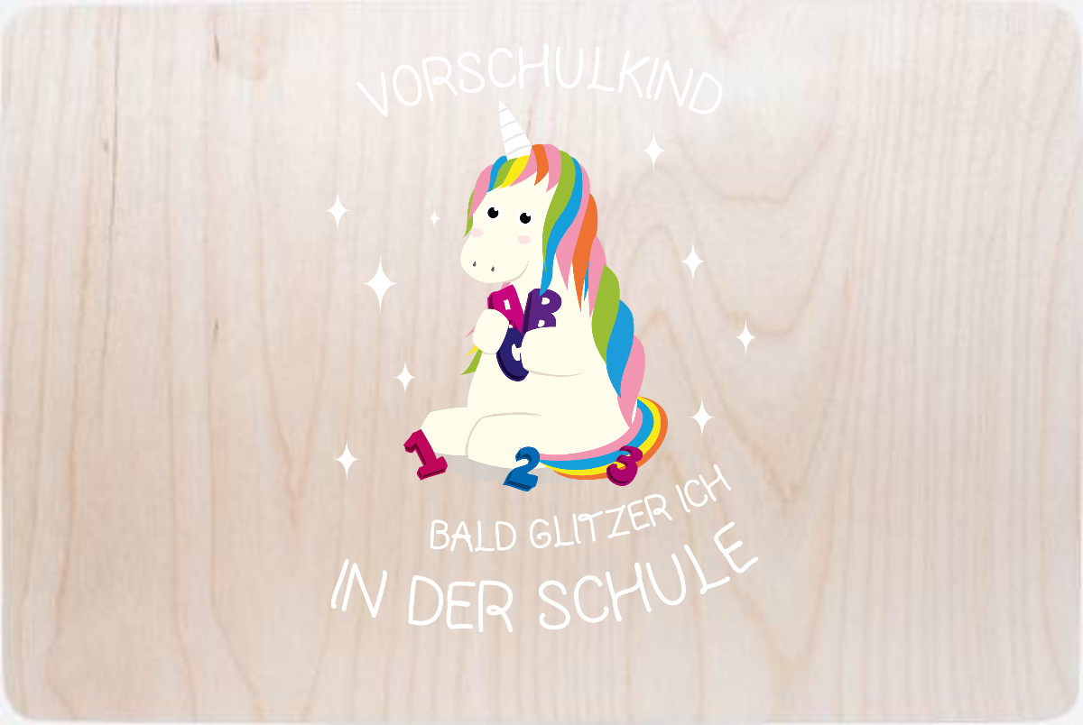Erinnerungsbox Einschulung mit Name – Einhorn Vorschulkind - Holz