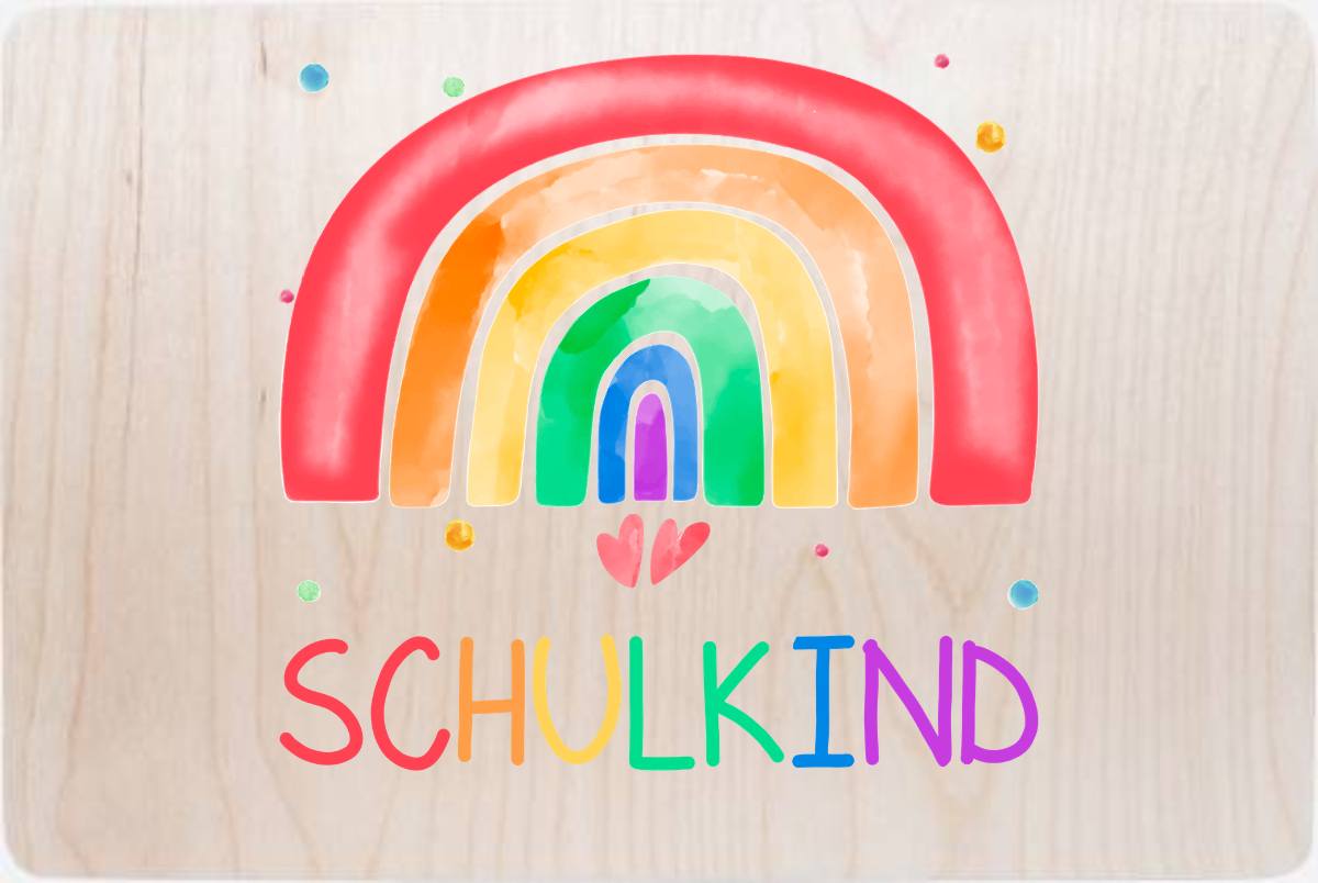Erinnerungsbox Einschulung mit Name – Regenbogen Schulkind - Holz