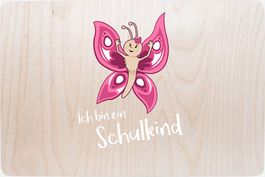 Erinnerungsbox Einschulung – Schulkind Schmetterling mit Name - Holz
