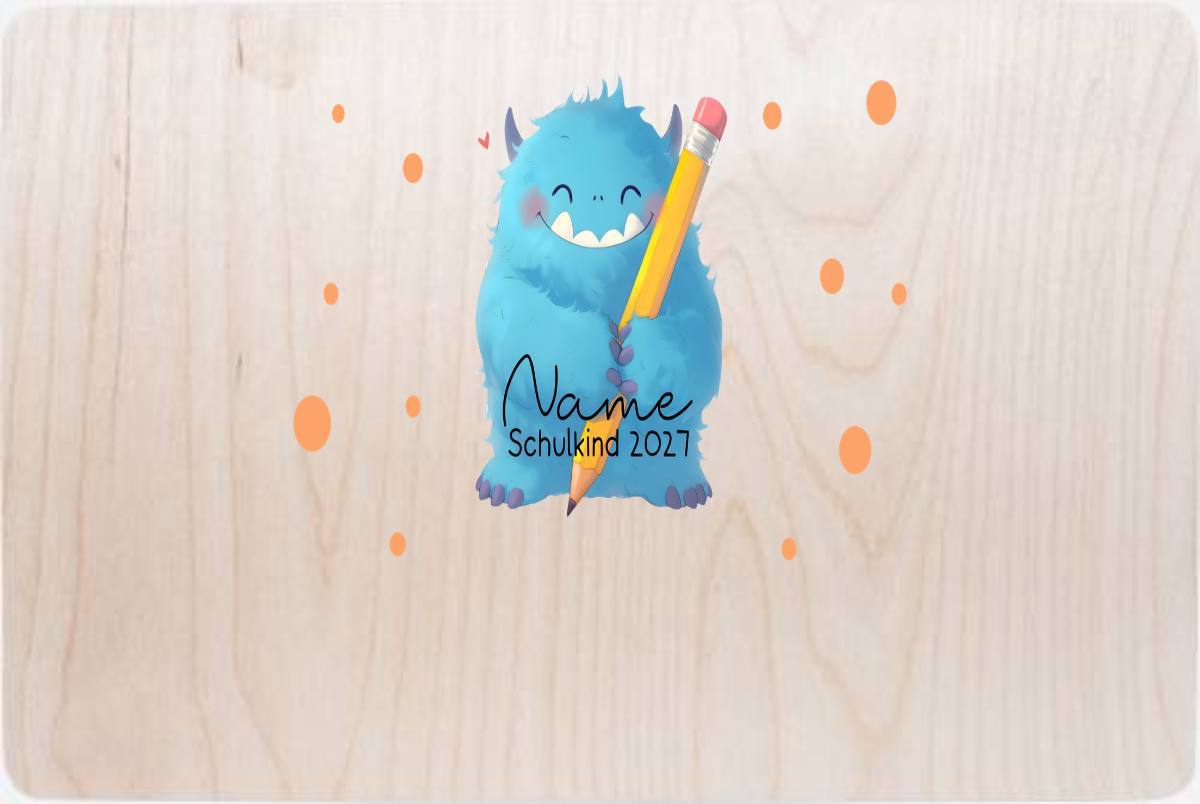 Erinnerungsbox Einschulung Süßes Monster mit Name - Holz