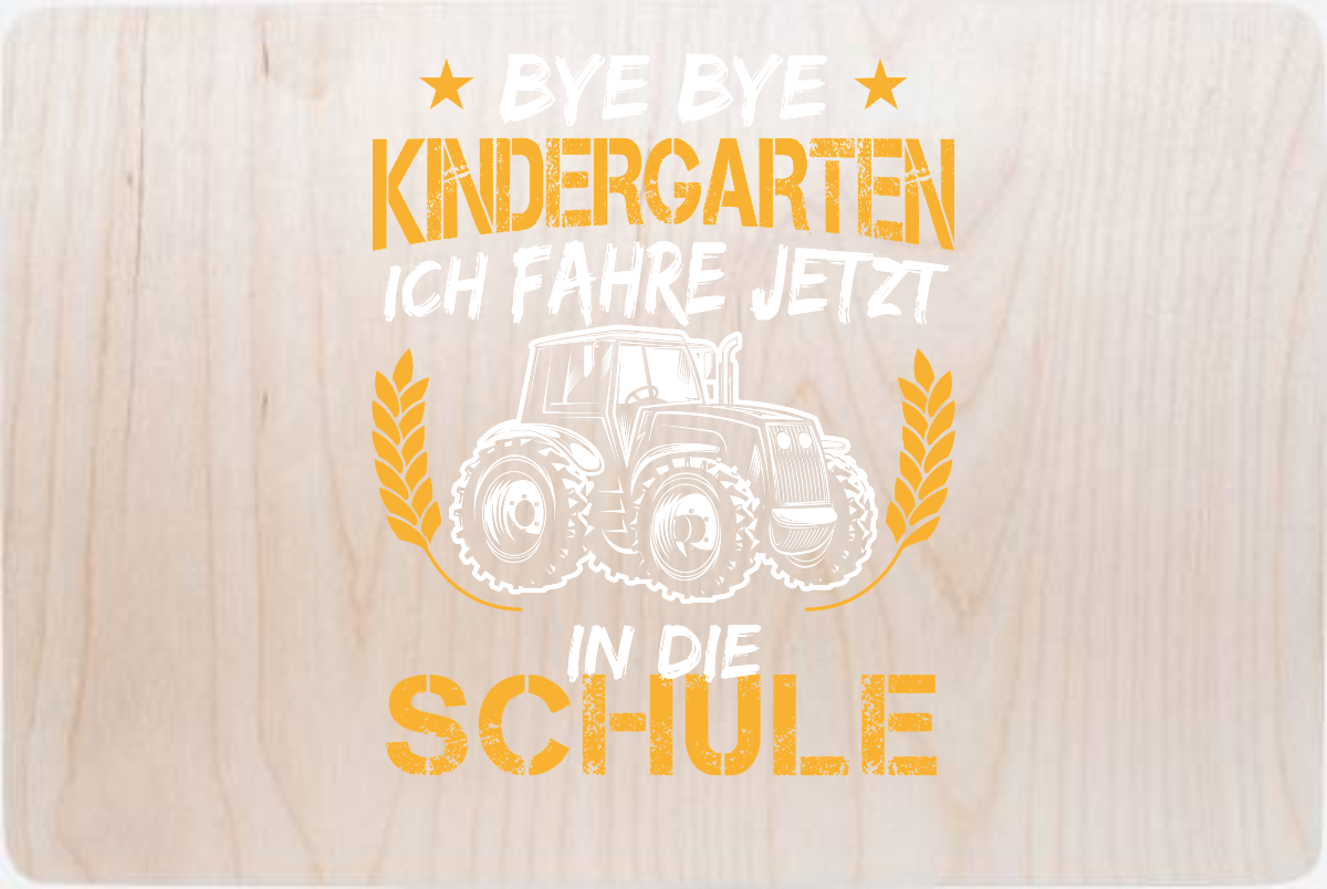 Erinnerungsbox Einschulung – Traktor Bye Bye Kindergarten - Holz