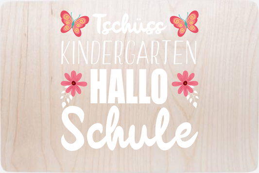 Erinnerungsbox Einschulung: Tschüss Kindergarten, Hallo Schule - Holz