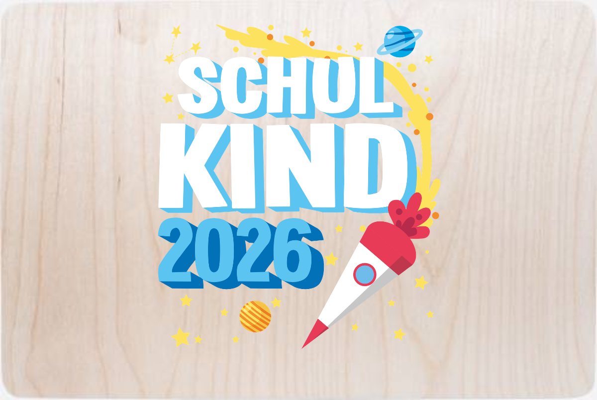 Erinnerungsbox Endlich Schulkind 2025 Rakete – Personalisiert - Holz