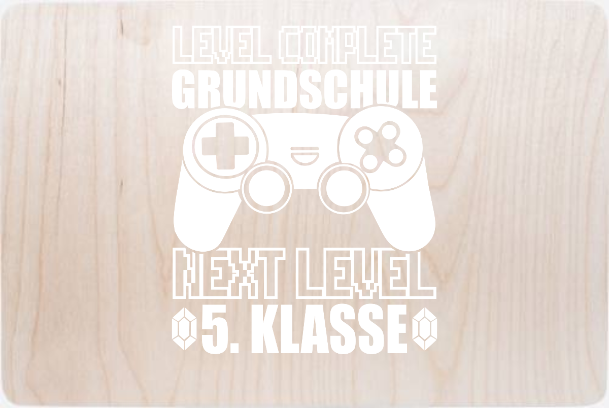 Erinnerungsbox Level Complete 5. Klasse mit Name - Holz
