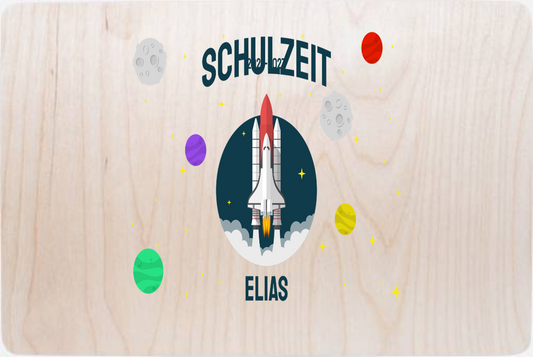 Erinnerungsbox Rakete zur Einschulung – Personalisiert mit Name - Holz