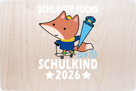 Erinnerungsbox Schlauer Fuchs Schulkind 2026 mit Name - Holz