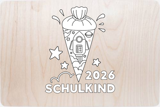 Erinnerungsbox Schulkind 2025 – Rakete zum Ausmalen mit Name - Holz