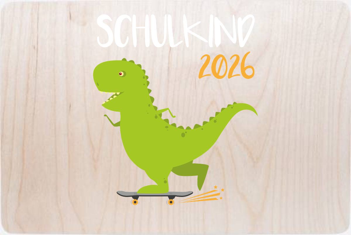 Erinnerungsbox Schulkind 2025 – Skater Dino mit Name - Holz