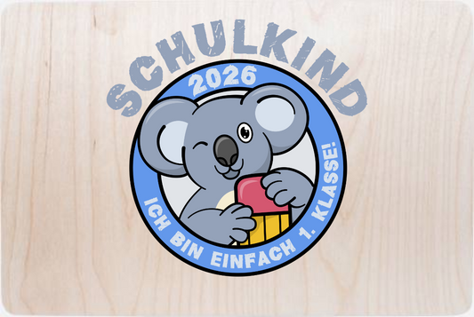 Erinnerungsbox Schulkind 2026 – 1. Klasse Koala mit Name - Holz