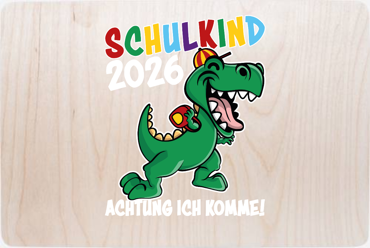 Erinnerungsbox Schulkind 2026 Dino – Mit Name personalisiert - Holz