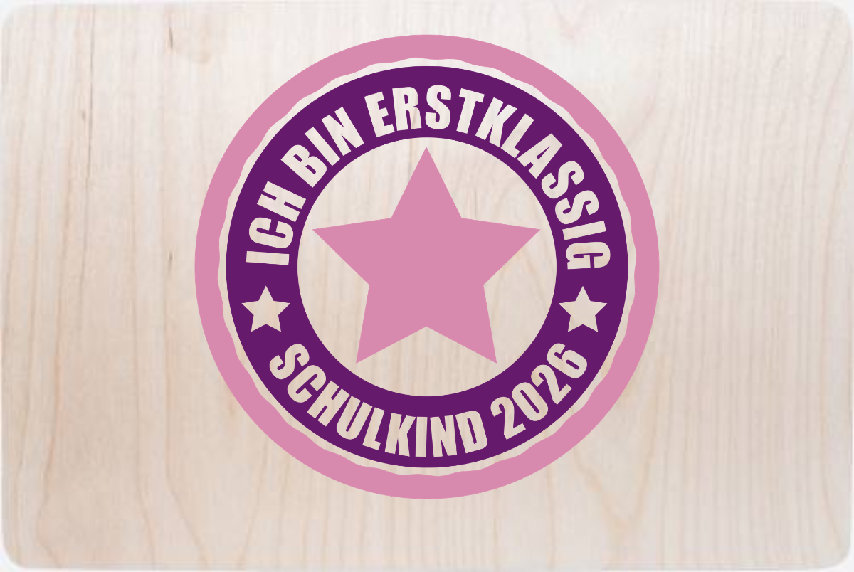 Erinnerungsbox Schulkind 2026 – Erstklassig in Rosa mit Name - Holz