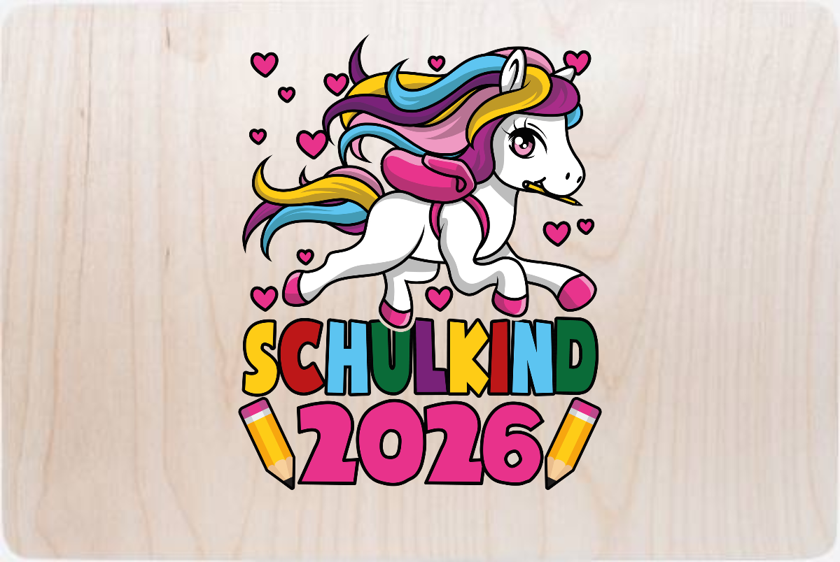 Erinnerungsbox Schulkind 2026 mit Name – Magisches Einhorn - Holz