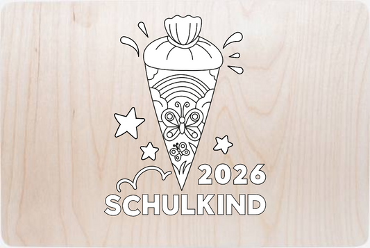 Erinnerungsbox Schulkind 2026 – Regenbogen Schultüte zum Ausmalen - Holz