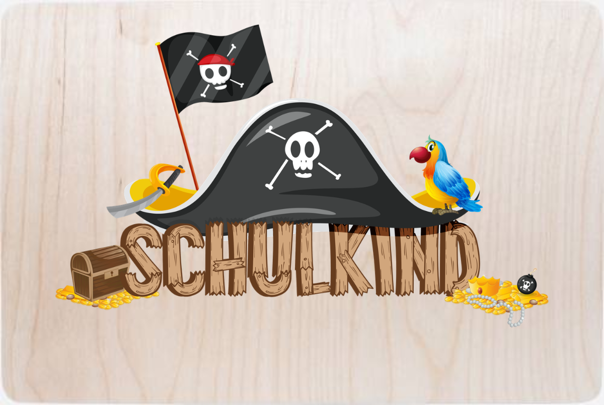 Erinnerungsbox Schulkind Pirat mit Name zur Einschulung - Holz