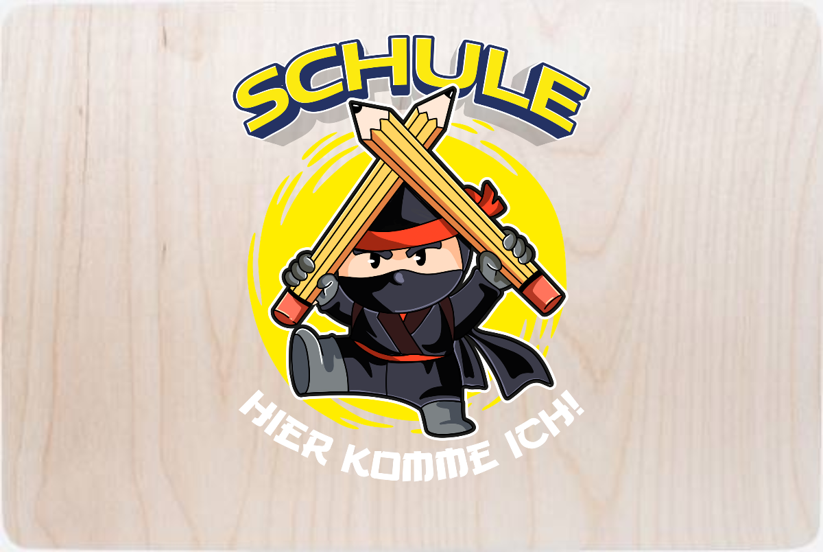 Erinnerungsbox zur Einschulung: Ninja – Schule hier komme ich! - Holz