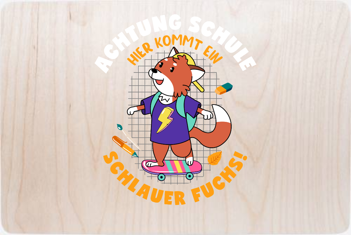 Erinnerungsbox zur Einschulung – Schlauer Fuchs mit Name - Holz