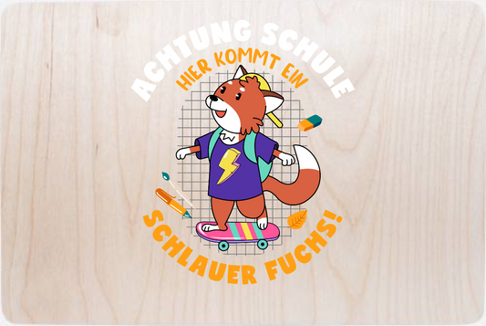 Erinnerungsbox zur Einschulung – Schlauer Fuchs mit Name - Holz