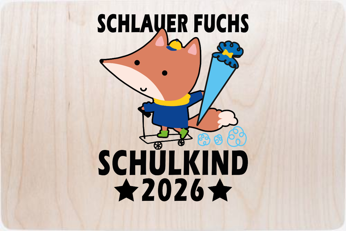 Erinnerungsbox zur Einschulung – Schlauer Fuchs Schulkind 2026 - Holz