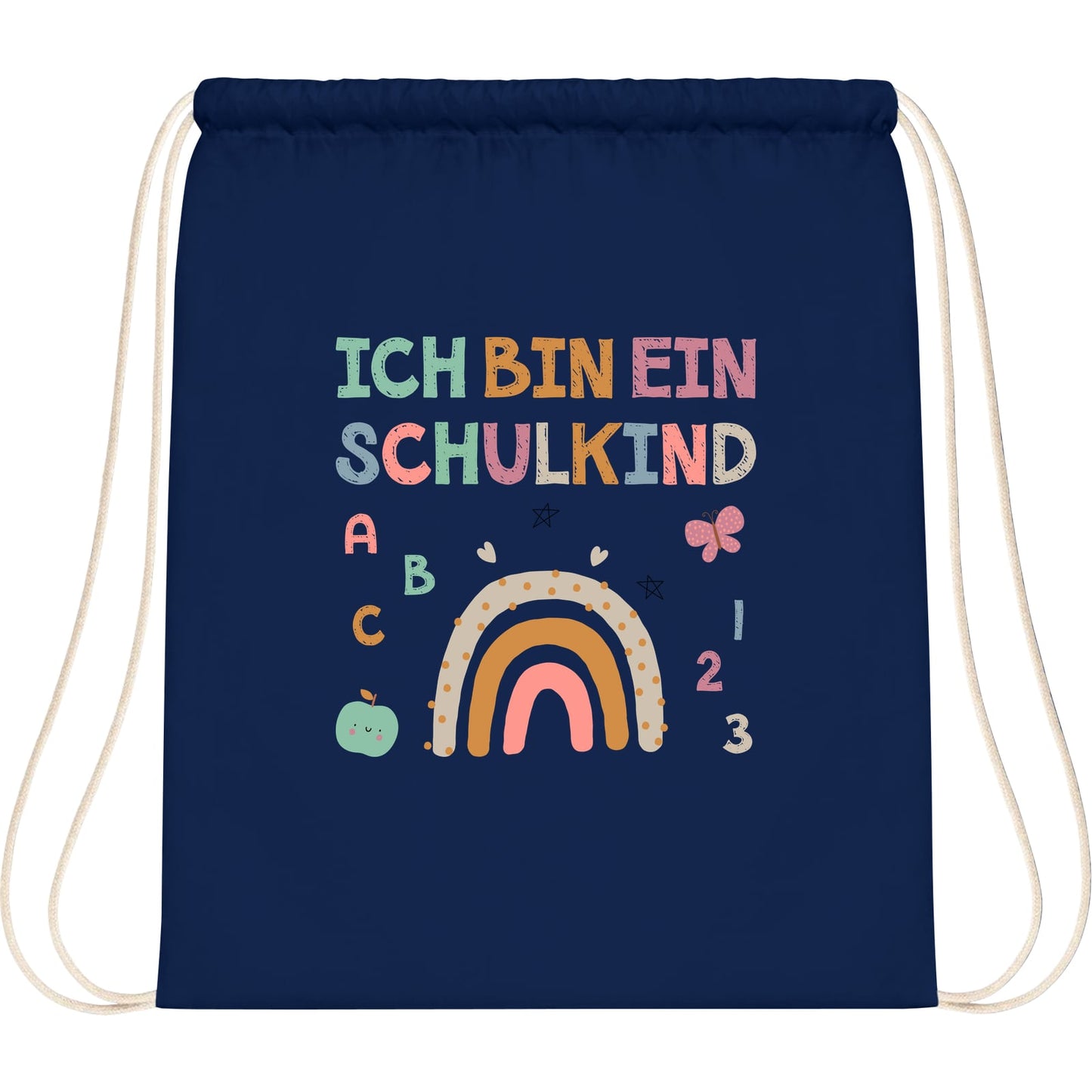 Turnbeutel Einschulung Schulkind – Regenbogen mit ABC & Zahlen