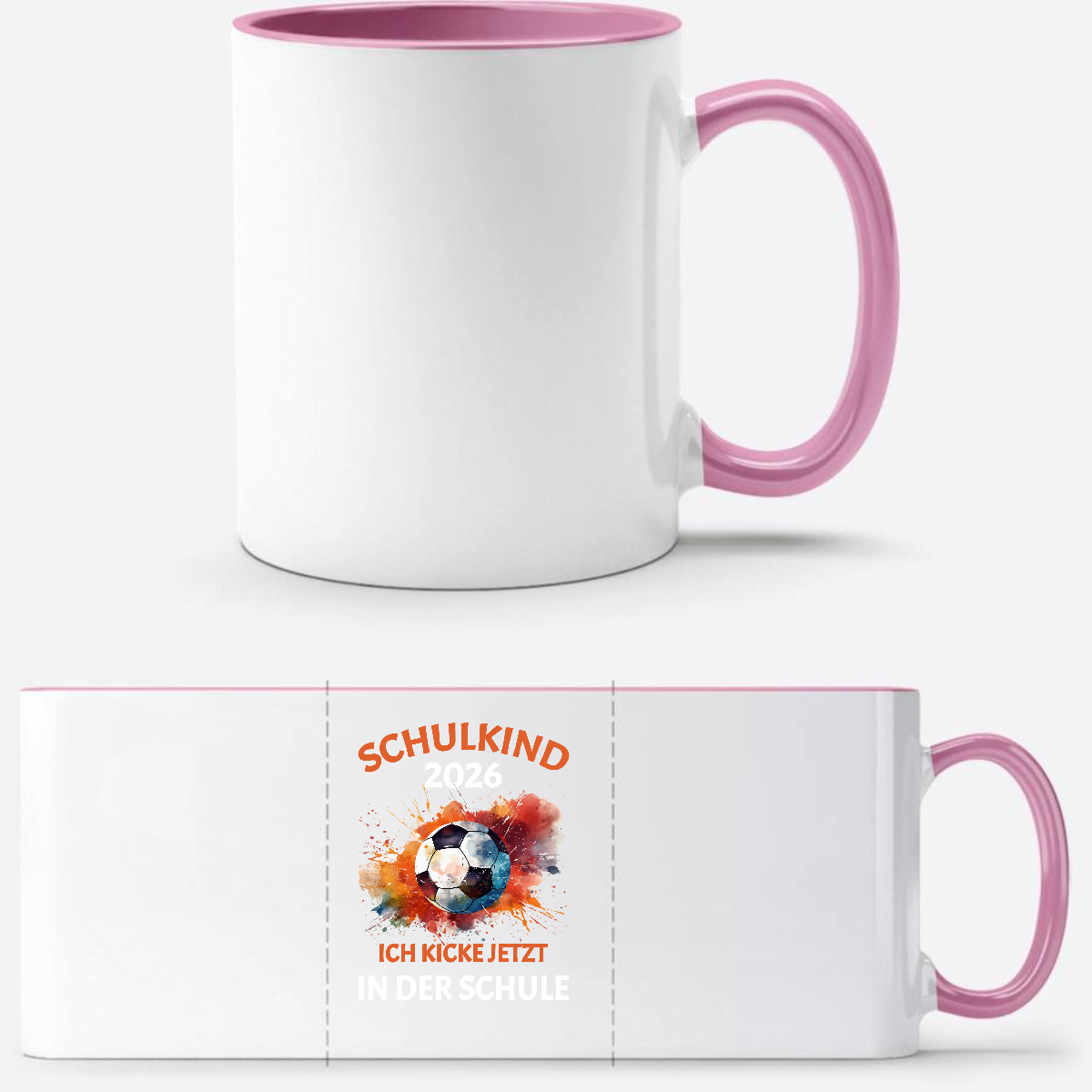 Fußball-Tasse Schulkind 2026 – Ich kicke jetzt in der Schule - Weiss/Rosa