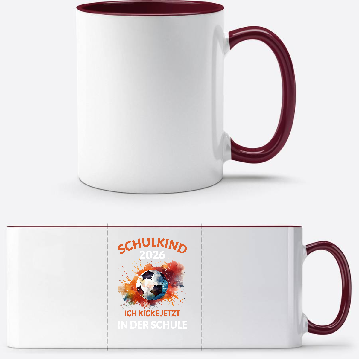 Fußball-Tasse Schulkind 2026 – Ich kicke jetzt in der Schule - White/Bordeaux