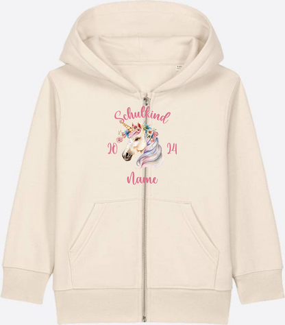 Geschenk zur Einschulung Mädchen: Personalisierter Zip-Hoodie - Natural Raw Herzseite