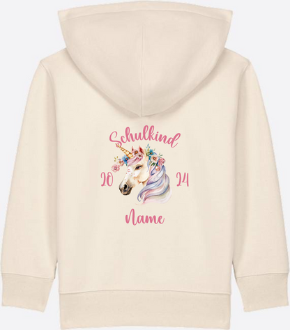 Geschenk zur Einschulung Mädchen: Personalisierter Zip-Hoodie - Natural Raw