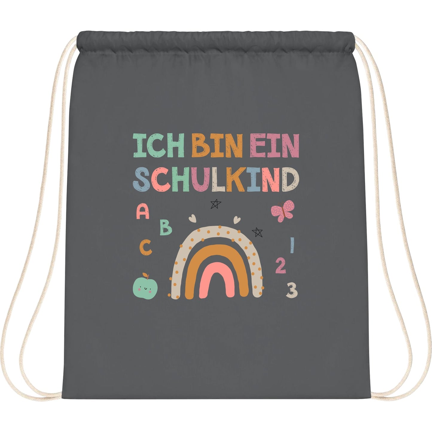 Turnbeutel Einschulung Schulkind – Regenbogen mit ABC & Zahlen
