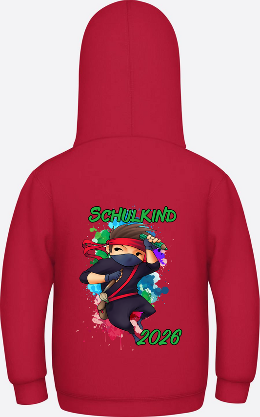 Hoodie Einschulung 2026: Cooler Ninja mit Wunschnamen - Fire Red