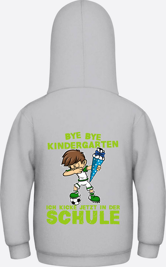 Hoodie Einschulung: Bye Bye Kindergarten Fußball Dabbing Junge - Heather Grey