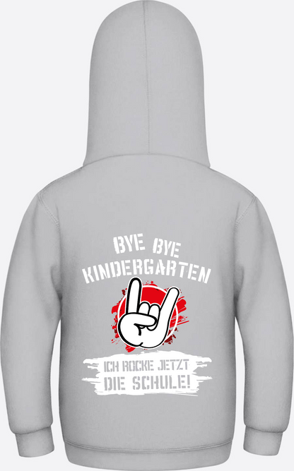 Hoodie Einschulung: Bye Bye Kindergarten, ich rocke die Schule - Heather Grey