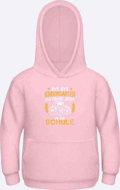 Hoodie Einschulung: Bye Bye Kindergarten Traktor - Baby Pink Herzseite
